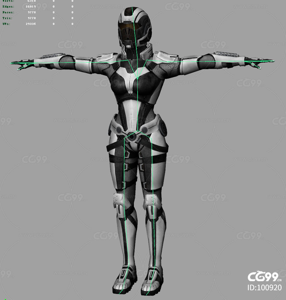 带骨骼的女机器人未来女战士-cg模型免费下载-cg99