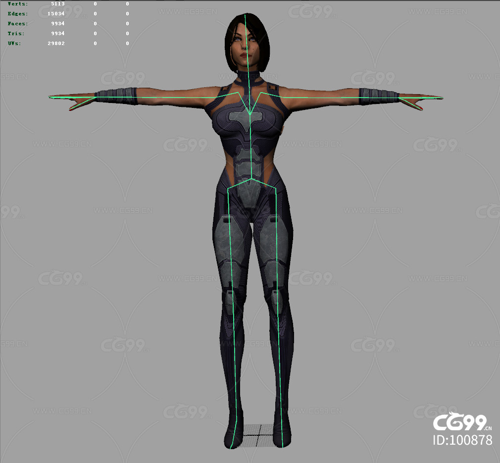 带骨骼权重的未来女战士科幻女机器人
