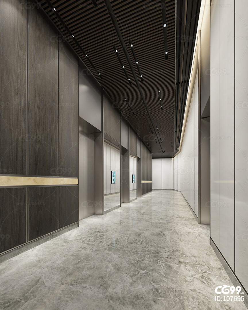 工业风办公室走廊 商场电梯厅 现代走廊 护墙板