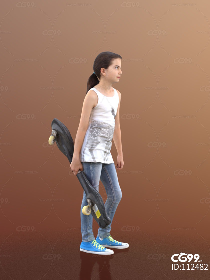 3d扫描角色 写实 现代少女 玩滑板的休闲女孩