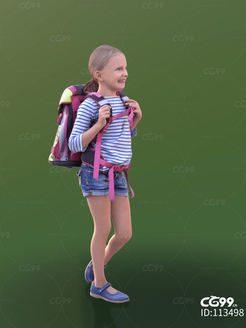 3d扫描角色 现代小孩 背着书包准备上学