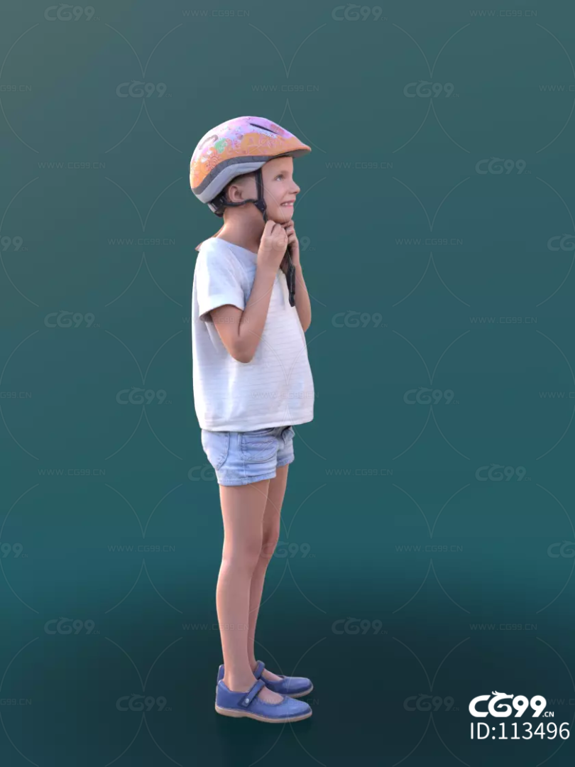 3d扫描角色 现代小孩 正在戴头盔