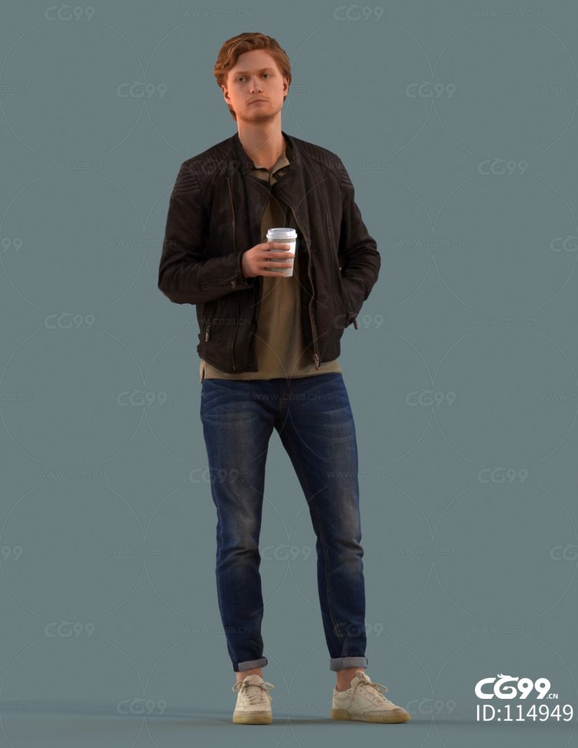 3d扫描人物 写实 男性 休闲服饰 喝咖啡