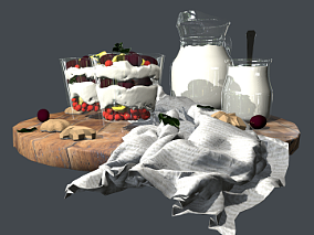 写实牛奶、冰激凌、水果模型