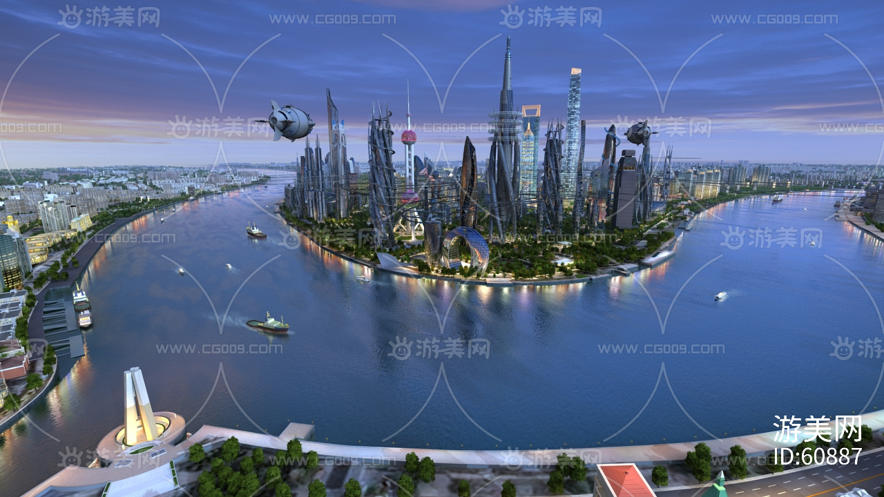 上海未来城 未来城市 未来科技 科技城市 科幻城市 悬浮道路-cg模型免