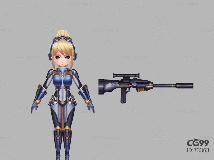 Q版风格科幻系列游戏角色模型  美少女狙击手