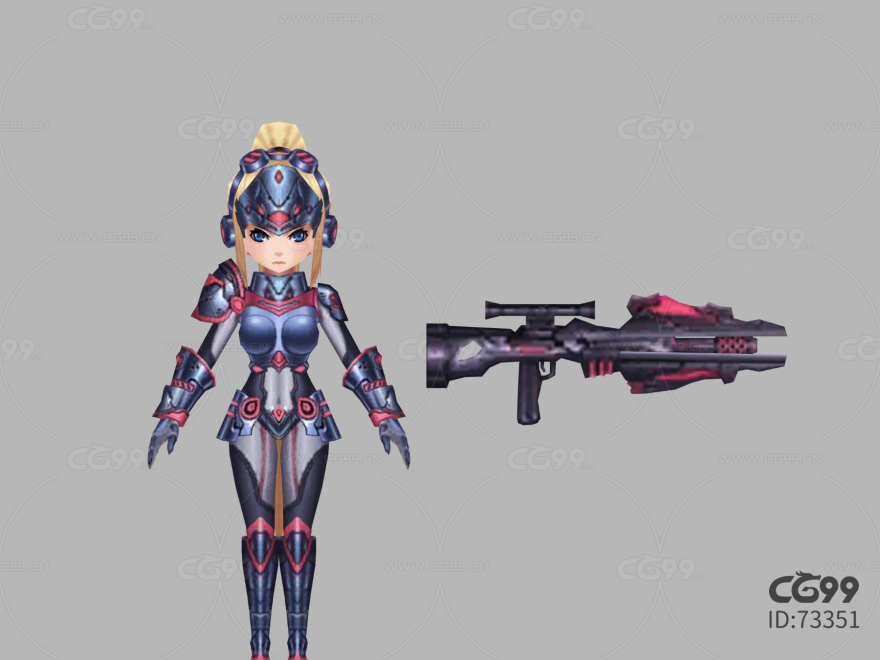 Q版风格科幻系列游戏角色模型  美少女狙击手