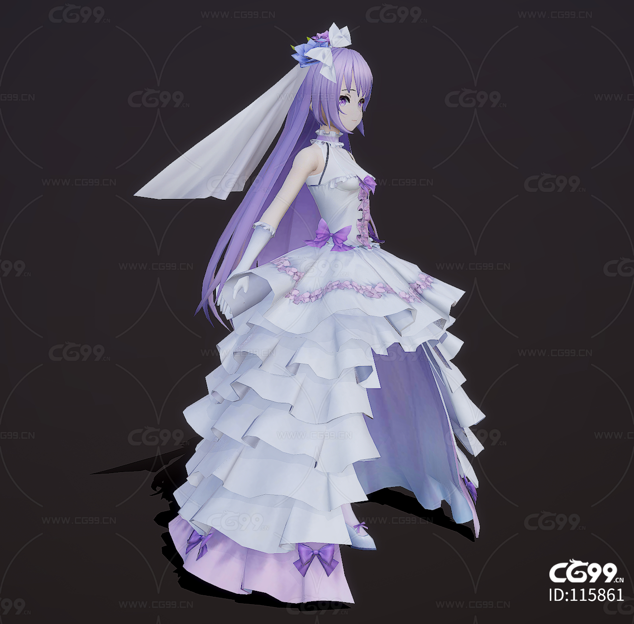 二次元 日风 日漫 卡通 新娘 伴娘 礼服 婚礼装 婚纱-cg模型免费下载-CG99