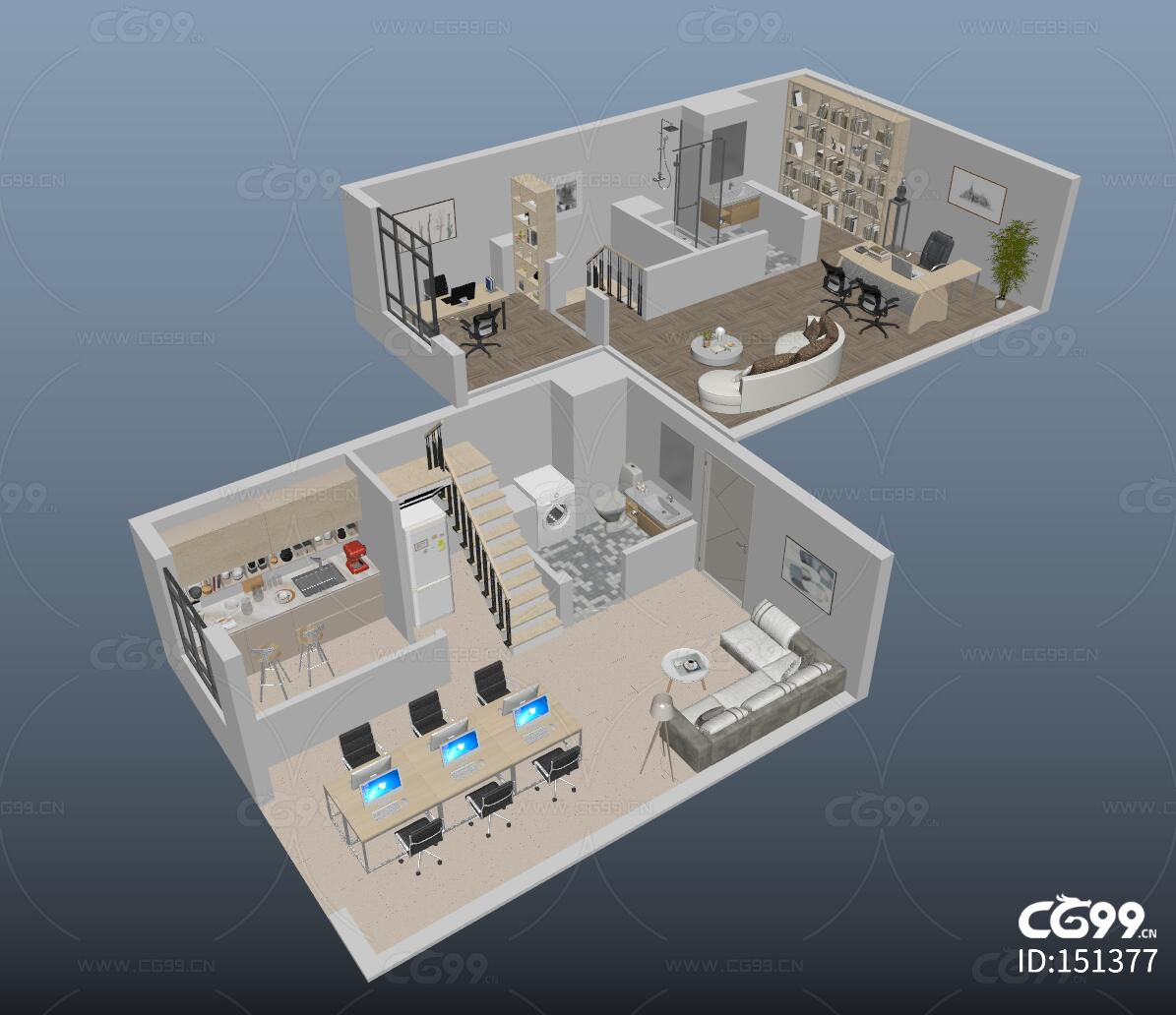 现代复式公寓3d模型下载104418217_3d现代复式公寓模型下载_3d现代复式公寓max模型免费下载_建E室内设计网