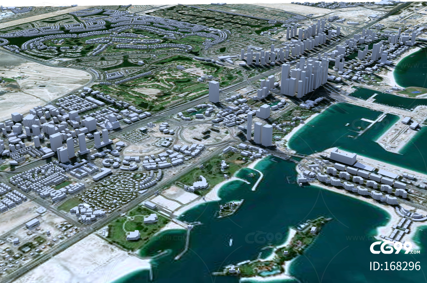 迪拜城市3d模型 数字城市 地形 鸟瞰 城市简模 城市 VR场景-cg模型免费下载-CG99