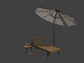 游戏漫画卡通场景 休闲椅 躺椅 木椅子 太阳椅 遮阳伞 沙滩椅 饮料 果汁 3d模型