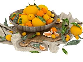 水果 橙子 脐橙 健康绿色水果 果叶 3d模型