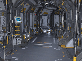 科幻太空仓 宇宙飞船 连接室 全息VRAR场景 控制室 飞船通道 全息控制室