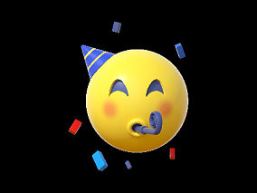 卡通emoji表情黄色图标欢乐庆祝 QQ面部表情 3D模型QQ表情3D小黄人表情