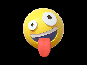 卡通emoji表情黄色图标调皮吐舌 3D模型 QQ表情3D小黄人表情