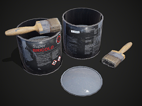 PBR 油漆刷 油漆桶 粉刷工具 装修工具 刷漆毛刷 刷子 油漆桶 刷墙 五金 刷油漆