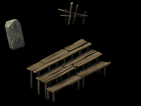 物件 木椅 石块 游戏部件 游戏场景部件 游戏素材 低模 lowpoly 3d模型