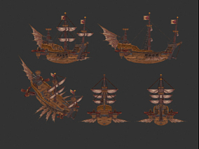 帆船 海船 西洋船 交通工具 船只 手绘模型（精细度蛮高的）