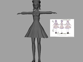 三视图建模 maya卡通小女孩萝莉模型 带工程源文件 学生建模作业 3d模型