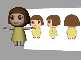 三视图建模作业 maya卡通小女孩 简单初级建模带工程源文件3d模型