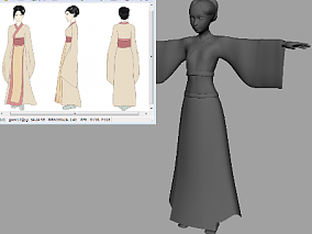 三视图建模 maya古代女人汉朝妇女 汉服古装女人模型 带参考图 学生建模作业3d模型