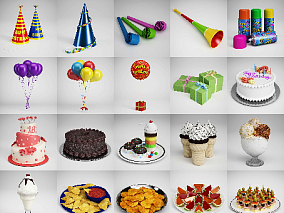 生日派对 食物 组合 3d模型