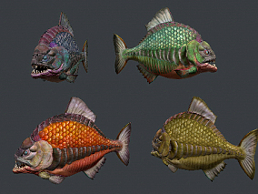 影视级 高质量的食人鱼 四种纹理的亚马逊水虎鱼 带绑定的鱼类 3d模型