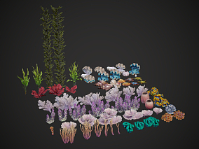 次世代 海底生物 珊瑚 珊瑚群 贝壳 海星 珊瑚礁 珊瑚树 深海植物 海洋 海草 3d模型