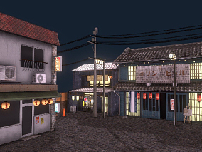 多种文件格式  日式建筑 微缩场景 街景一角 日本房屋 夜晚食堂 3d模型