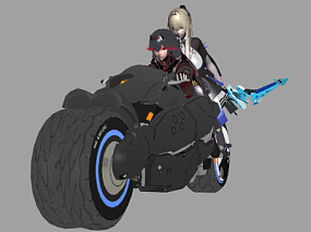 带骨骼权重的2个美女骑科幻未来摩托车 无控制器