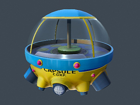 卡通 精致 宇宙飞船 七龙珠 胶囊飞行器 动漫风格 手绘贴图飞船 带内部操控室  3d模型