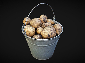 土豆、一桶土豆、蔬菜、铁桶、粮食、农作物 3d模型