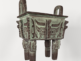 中式雕花兽面青铜鼎