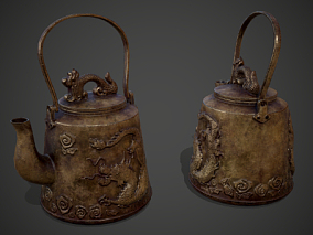 PBR 中式铜器 古董中国茶壶 中式铜器茶壶 古董茶壶 铜壶 茶壶 3d模型