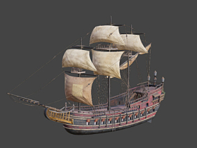 海盗船  古代大型帆船 精细帆船模型 prb次时代模型 3d模型