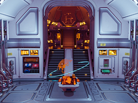 科幻飞船 超酷场景 未来科幻仓 全息屏幕 驾驶舱 休息室