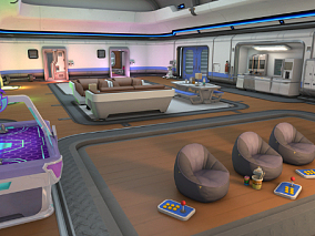 超酷科幻科幻仓 游戏体验区 未来居住区 餐厅 卧室 游戏世界 C4D