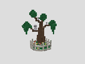体素模型 像素树 体素树 树木 猫头鹰 植物 像素模型 3D模型
