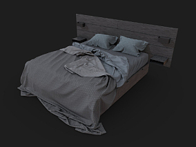 凌乱床（带壁挂背板）   床  现代床  凌乱的床  早起的床   工业风床  港风床品  3D模型