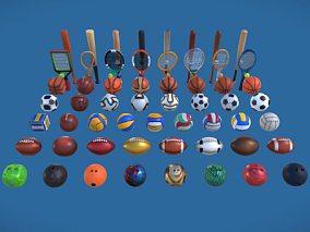 网球拍 球拍 网球 体育用品 篮球 足球 排球 橄榄球 3D模型