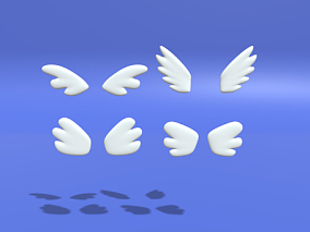 卡通可爱翅膀 翅膀 天使翅膀 白色翅膀 天使之翼 翅膀套装 Q版翅膀 3D模型