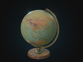 地球仪 复古地球仪 老式地球仪 地形图 地球仪 教学地球仪 教学仪器 3D模型