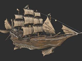 蒸汽朋克海盗船 PBR次世代 奇幻飞艇 魔幻 梦幻飞船 哥特式 网游木船01