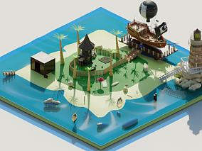 孤岛  岛屿  海岛  海盗船  灯塔