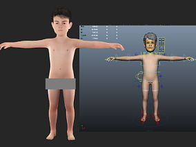 小男孩人体模型（骨骼表情绑定）写实人体模型 人体基础模型 人体模型 小男孩