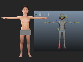 小女孩人体模型（骨骼表情绑定）写实人体模型 人体基础模型 人体模型 小女孩 妹妹 小学生