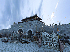 中式古建筑 大门 城门 城墙 古代战场 攻城 攻城梯