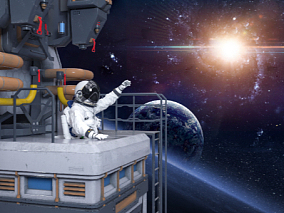 航空航天 宇航员 太空舱 卫星 地球 飞机飞船 信号雷达 科幻空间站 宇宙星空星云 银河地球 月球