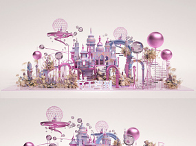 紫粉色现代唯美风三八女王节主题C4D美陈 3D广告卡通元素