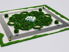 英伦英国风格花园场景模型灌木丛模型造型花坛模型绿植园